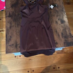 NWT Gorgeous Adrianna Papell bronze metallic beaded neck dress - size 4
